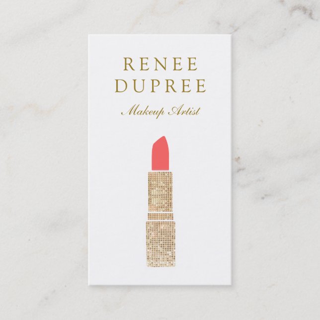 Sequin Lipstick Logo  Makeup Artist Beauty Salon 2 Business Card (Front)
