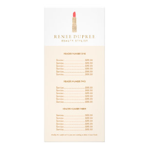 Sequin Lipstick Logo Makeup Artist Price List Rack Card