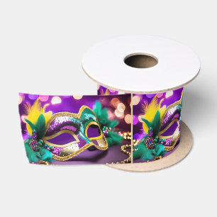 Sequin Mardi Gras Mask With Beads Satin Ribbon