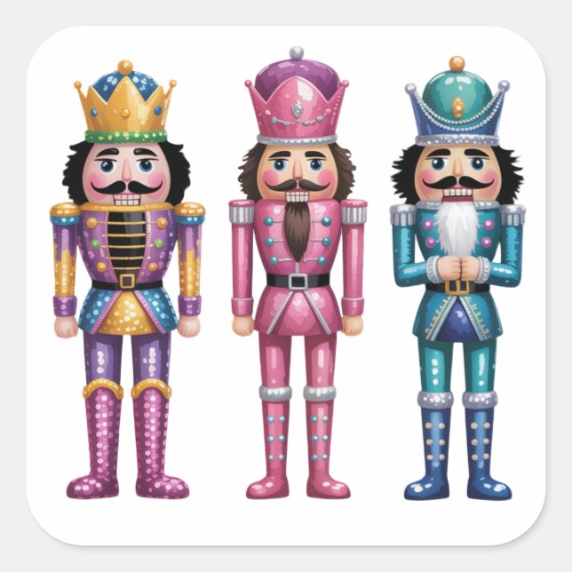 Sequin Nutcracker Christmas Family Preppy Xmas Square Sticker (Front)