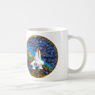 sequin space ship coffee mug