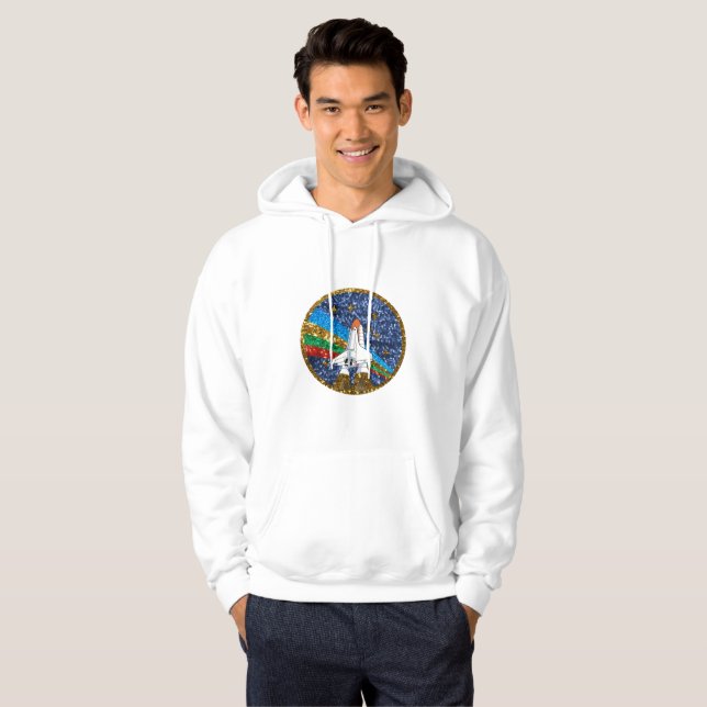sequin space ship mens hoodie hooded sweatshirt (Front Full)