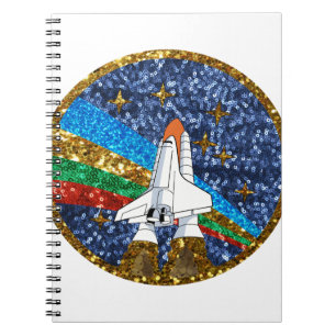 sequin space ship notebook