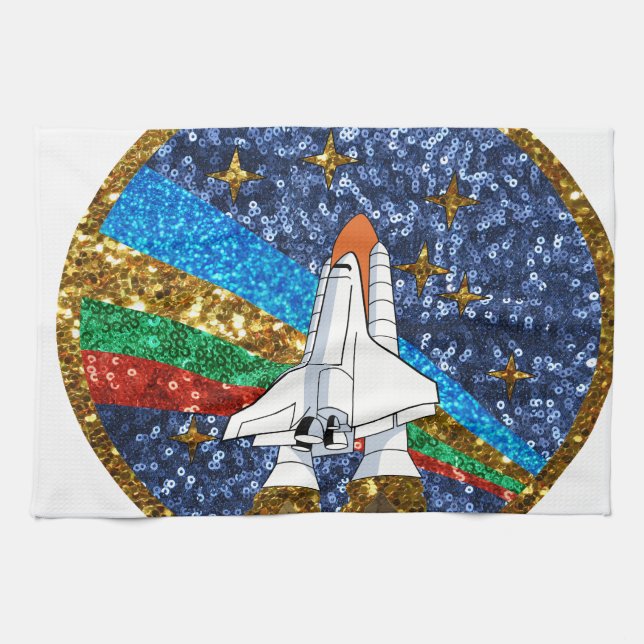 sequin space ship tea towel (Horizontal)