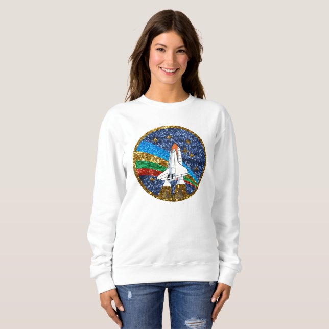 sequin space ship womens sweatshirt (Front Full)