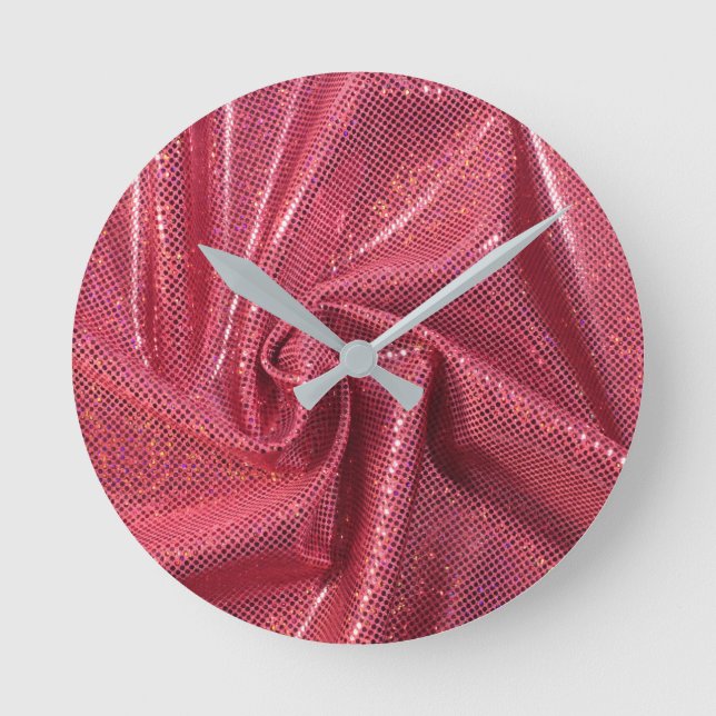 Sequin sparkle glitter coral pink round clock (Front)