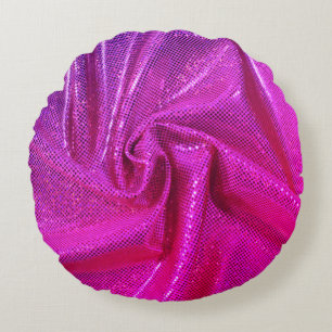 Sequin sparkle glitter look pink fuschia round cushion