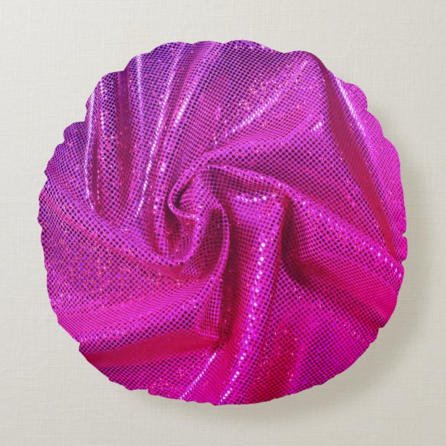 Sequin sparkle glitter look pink fuschia round cushion (Front)