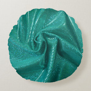 Sequin sparkle glitter teal round cushion