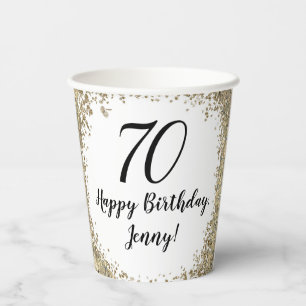 Sequin themed gold 70th birthday paper cups