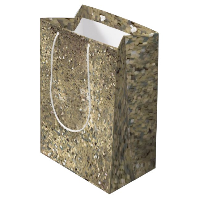 Sequin themed gold gift bag for presents (Back Angled)
