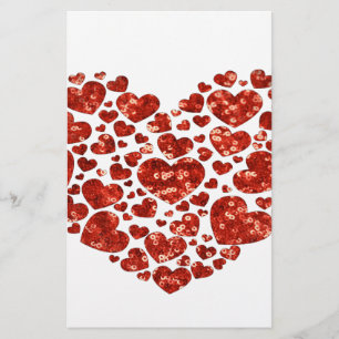 sequin valentines day heart stationery
