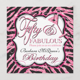 Sequin Zebra 50th Birthday Party Invitations