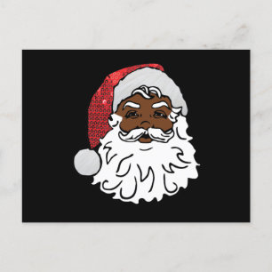 sequined black santa claus holiday postcard