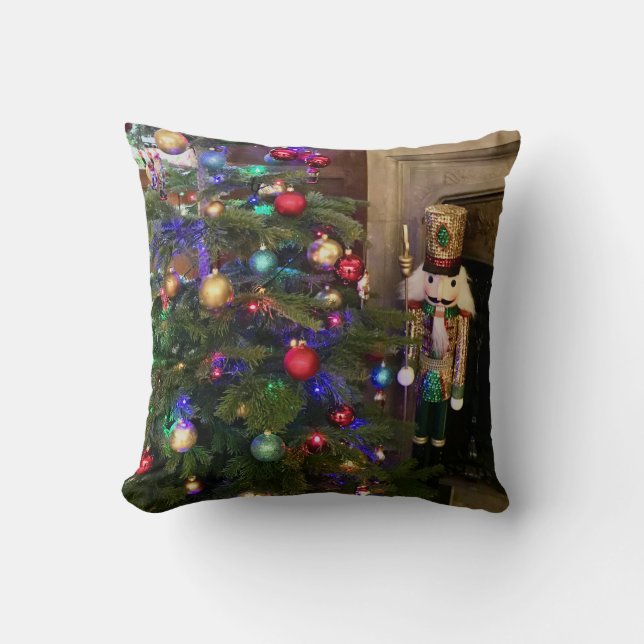 Sequined Nutcracker Soldier and Christmas Tree Cushion (Front)