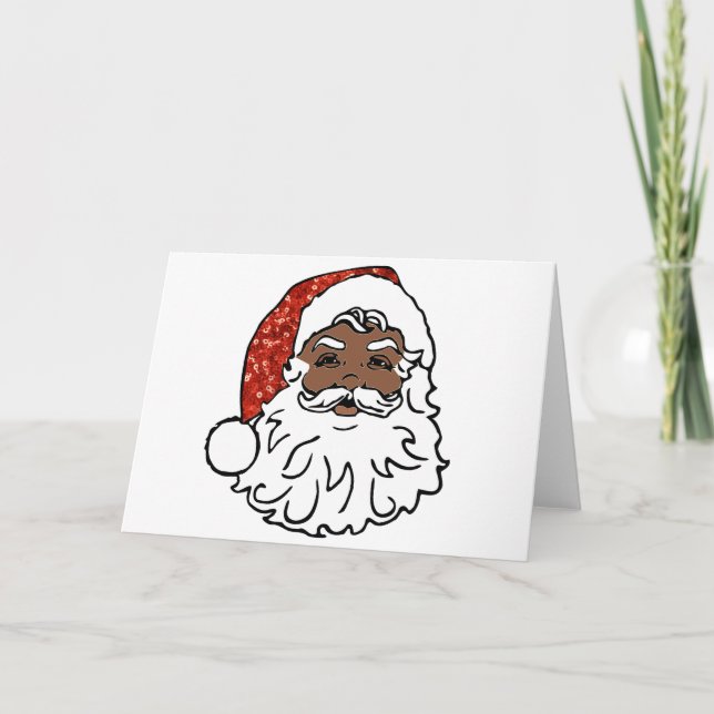 sequins black santa claus holiday card (Front)