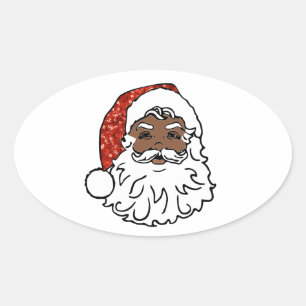 sequins black santa claus oval sticker