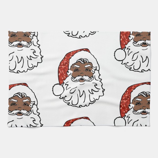 sequins black santa claus tea towel (Horizontal)