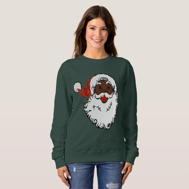 sequins black santa claus womens sweatshirt (Front Full)