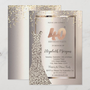 Sequins Dress Confetti Ivory 40th Birthday Invitation