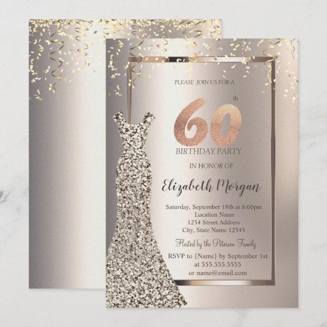 Sequins Dress Confetti Ivory 60th Birthday Invitation (Front/Back)