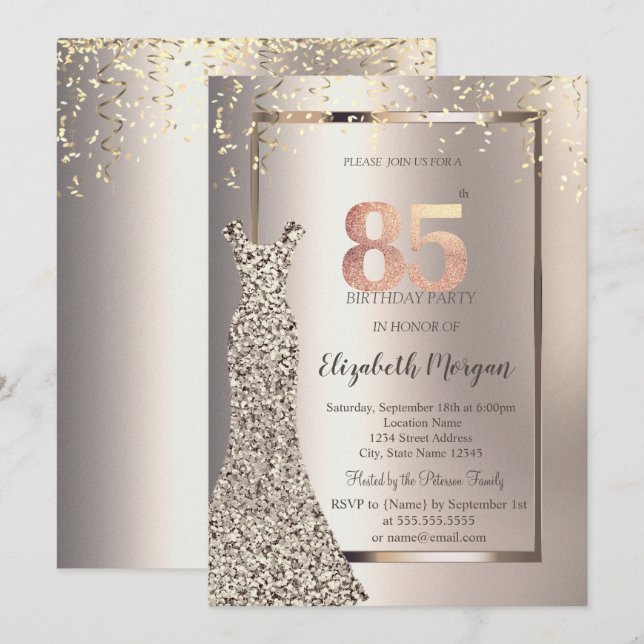Sequins Dress Confetti Ivory 65th Birthday Invitation (Front/Back)
