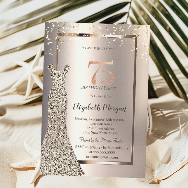 Sequins Dress Confetti Ivory 75th Birthday Invitation (Creator Uploaded)