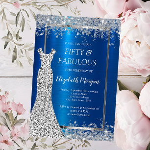 Sequins Dress Glitter Confetti Blue Metallic 50th Invitation