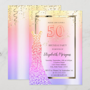Sequins Dress Ombre 50th Birthday  Invitation