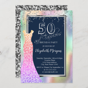 Sequins Dress Rainbow Holographic 50th Birthday Invitation