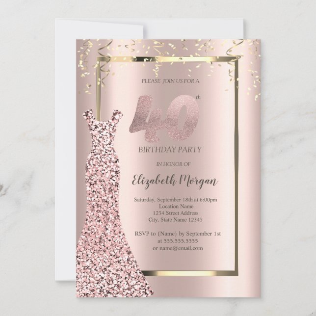 Sequins Dress Rose Gold 40th Birthday Invitation (Front)