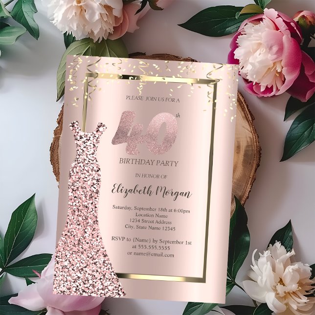 Sequins Dress Rose Gold 40th Birthday Invitation (Creator Uploaded)