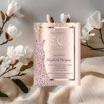 Sequins Dress Rose Gold 50th Birthday Invitation<br><div class="desc">Gold sequins dress and confetti on rose gold background.</div>