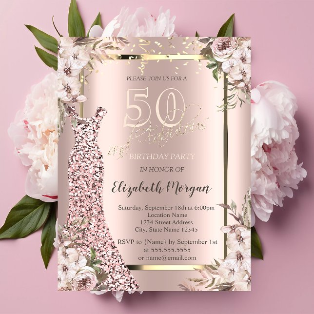 Sequins Dress Rose Gold 50th Birthday Invitation (Creator Uploaded)