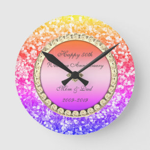 Sequins Glitter Diamonds 50th Wedding Anniversary Round Clock
