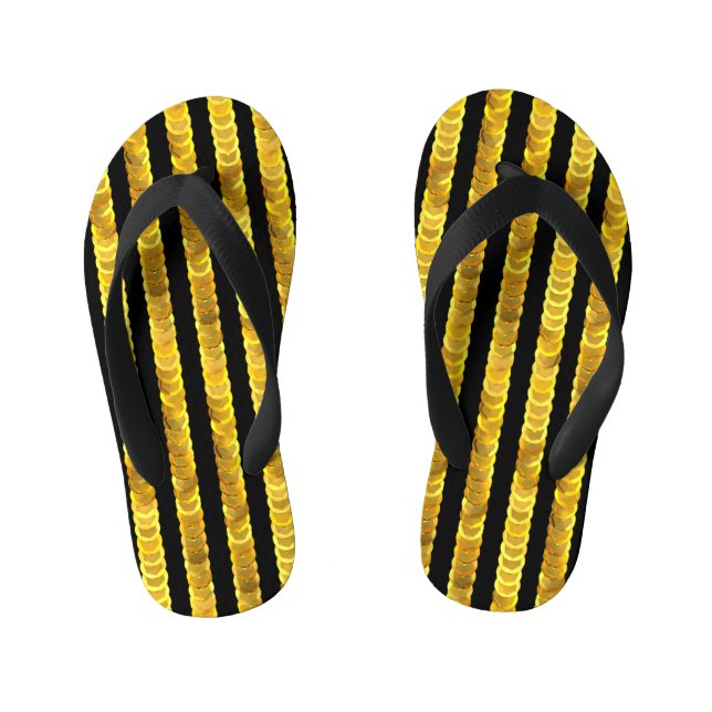 Sequins pattern, beads, rhinestones, 3D fashion. Kid's Flip Flops (Footbed)