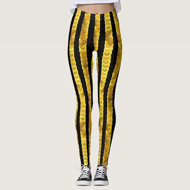 Sequins pattern, beads, rhinestones, 3D fashion. Leggings (Front)