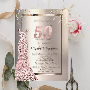 Sequins Rose Gold Dress Ivory 50th Birthday Invitation