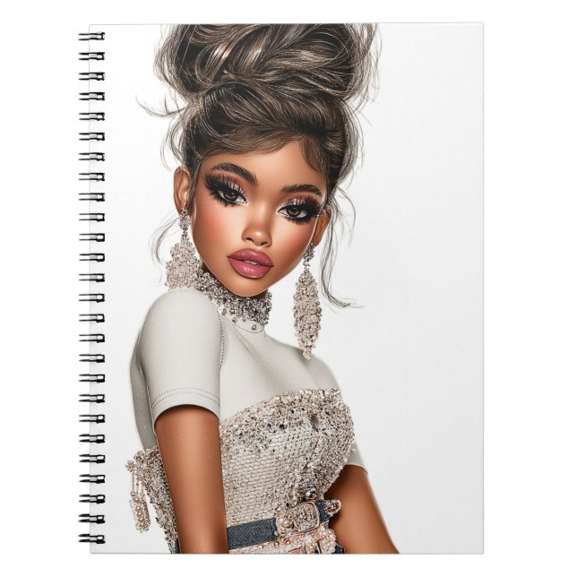 Sequins & Sculpted Glam Girl Spiral Photo Notebook (Front)