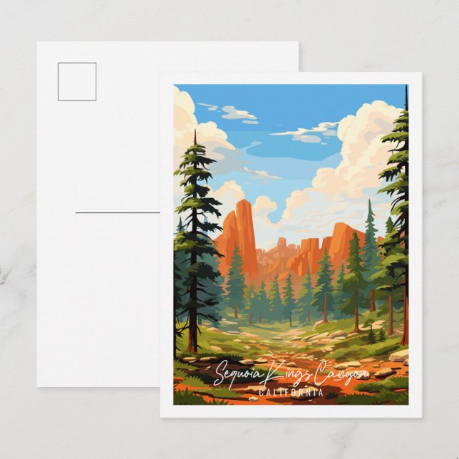 Sequoia Kings Canyon vintage travel illustration Postcard (Front/Back)