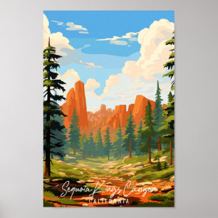 Sequoia Kings Canyon vintage travel illustration Poster