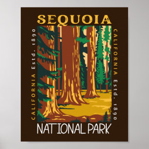 Sequoia National Park California Retro Distressed  Poster
