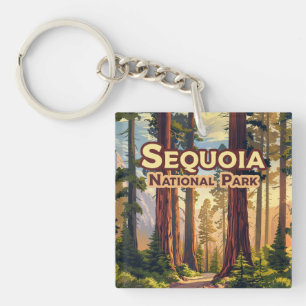 Sequoia National Park California Tree Retro  Key Ring
