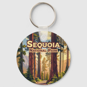 Sequoia National Park California Tree Retro  Key Ring