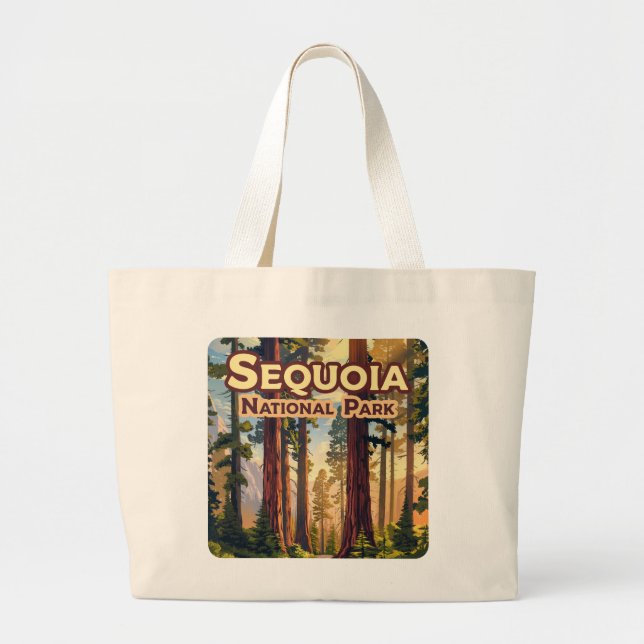 Sequoia National Park California Tree Retro  Large Tote Bag (Front)