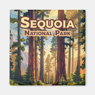 Sequoia National Park California Tree Retro  Magnet