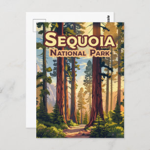 Sequoia National Park California Tree Retro  Postcard