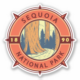 Sequoia National Park Illustration Retro Compass