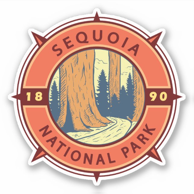 Sequoia National Park Illustration Retro Compass (Front)