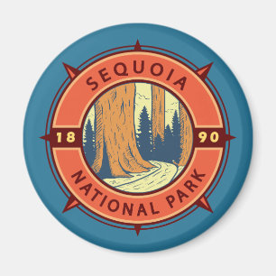 Sequoia National Park Illustration Retro Compass Magnet